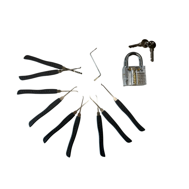 Goso 10-teiliges Lockpick-Set mit transparentem Übungsschloss
